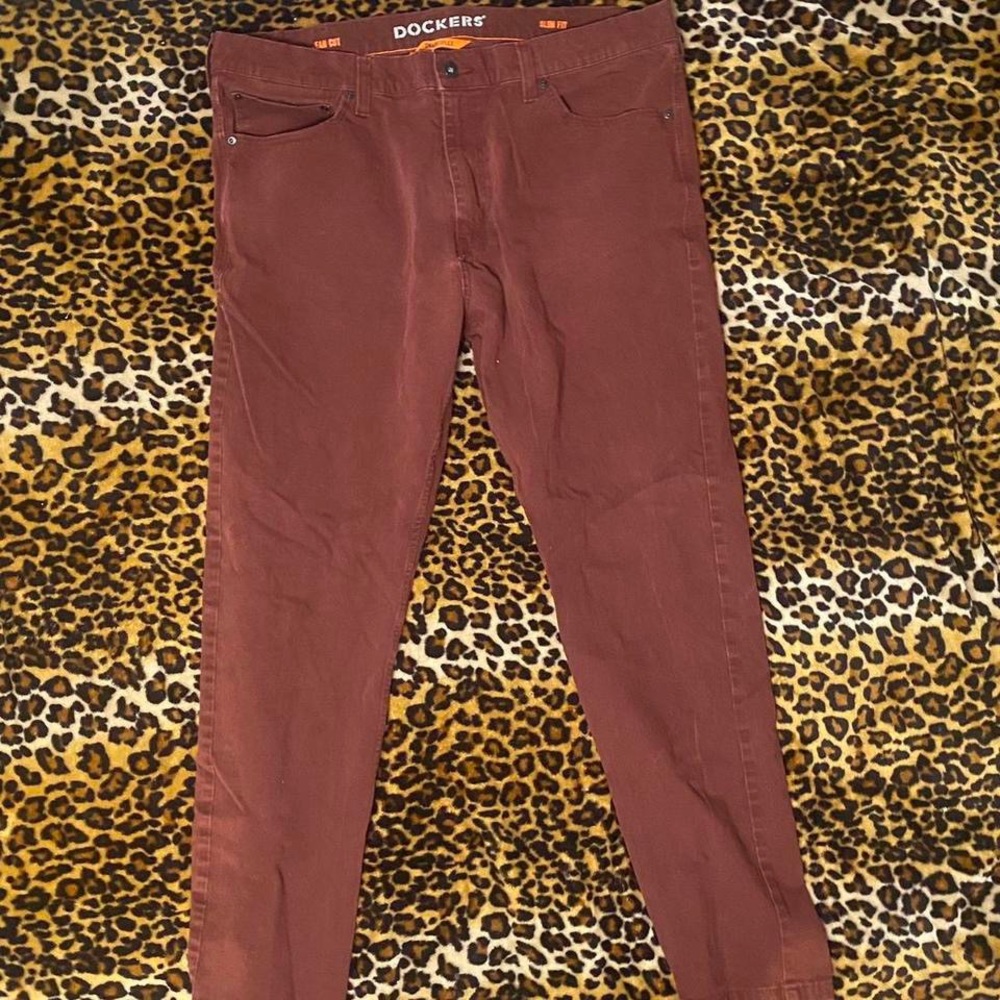 dockers red denim jeans pants burgundy by levi’s slim fit slim flex